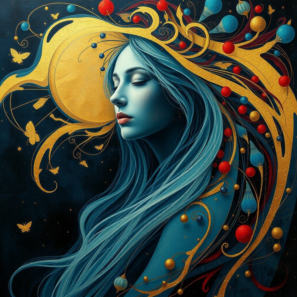 Ethereal Gold Leaf Portrait in Luxurious, Shimmering Harmony