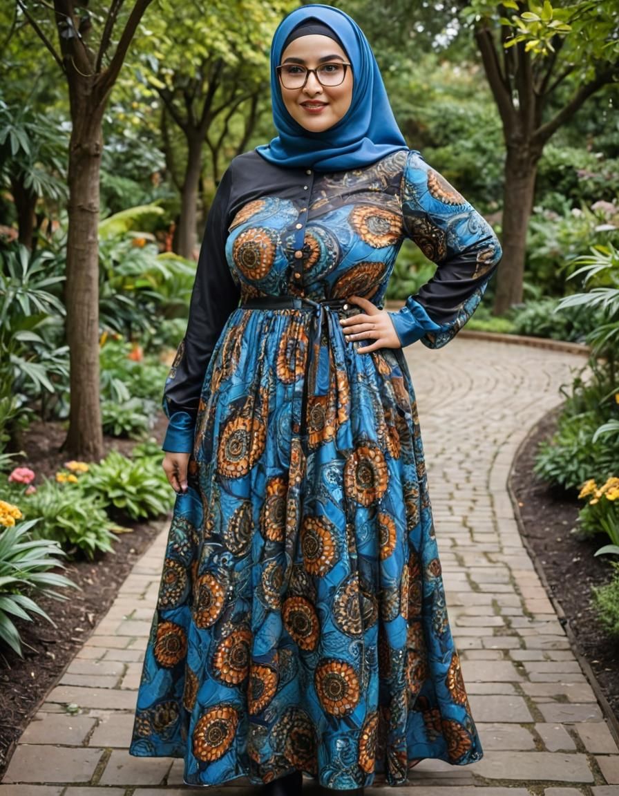 Psychedelic Mosaic Portrait of Hijabi Woman in Botanic Garde...