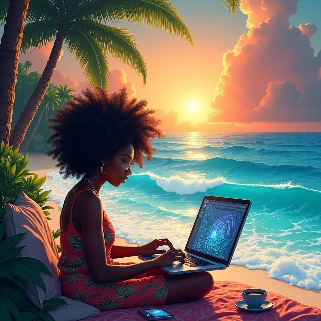 Black Girl on Beach: Fantasy Concept Art