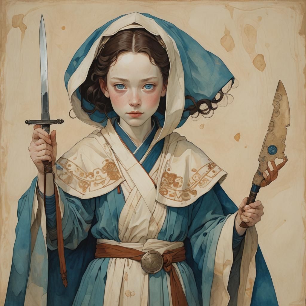 Fremen Girl Dancing with Knife in Expressionist Style