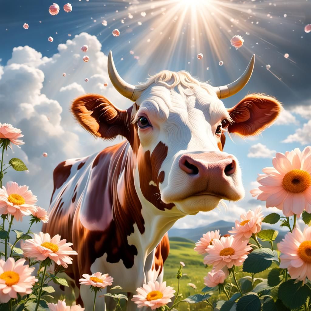 Rosegold Metal Cow Eating Flower