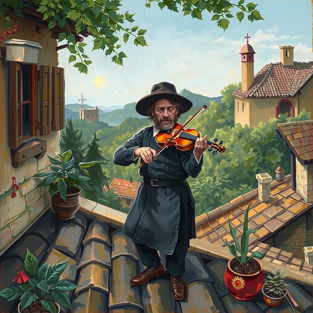 Fiddler Under Eerie Moonlight, in Haunting Dark Etchings Sty...