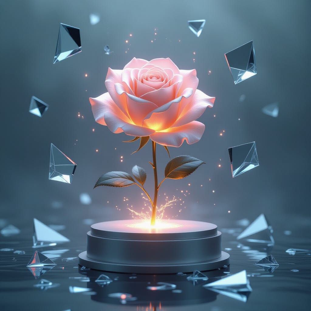 Ethereal Rose Sculpture in Dreamlike Digital Painting