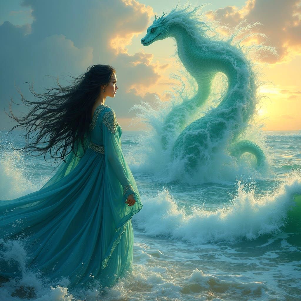 Enchanted Ocean Siren in Dreamlike Aquamarine Robes