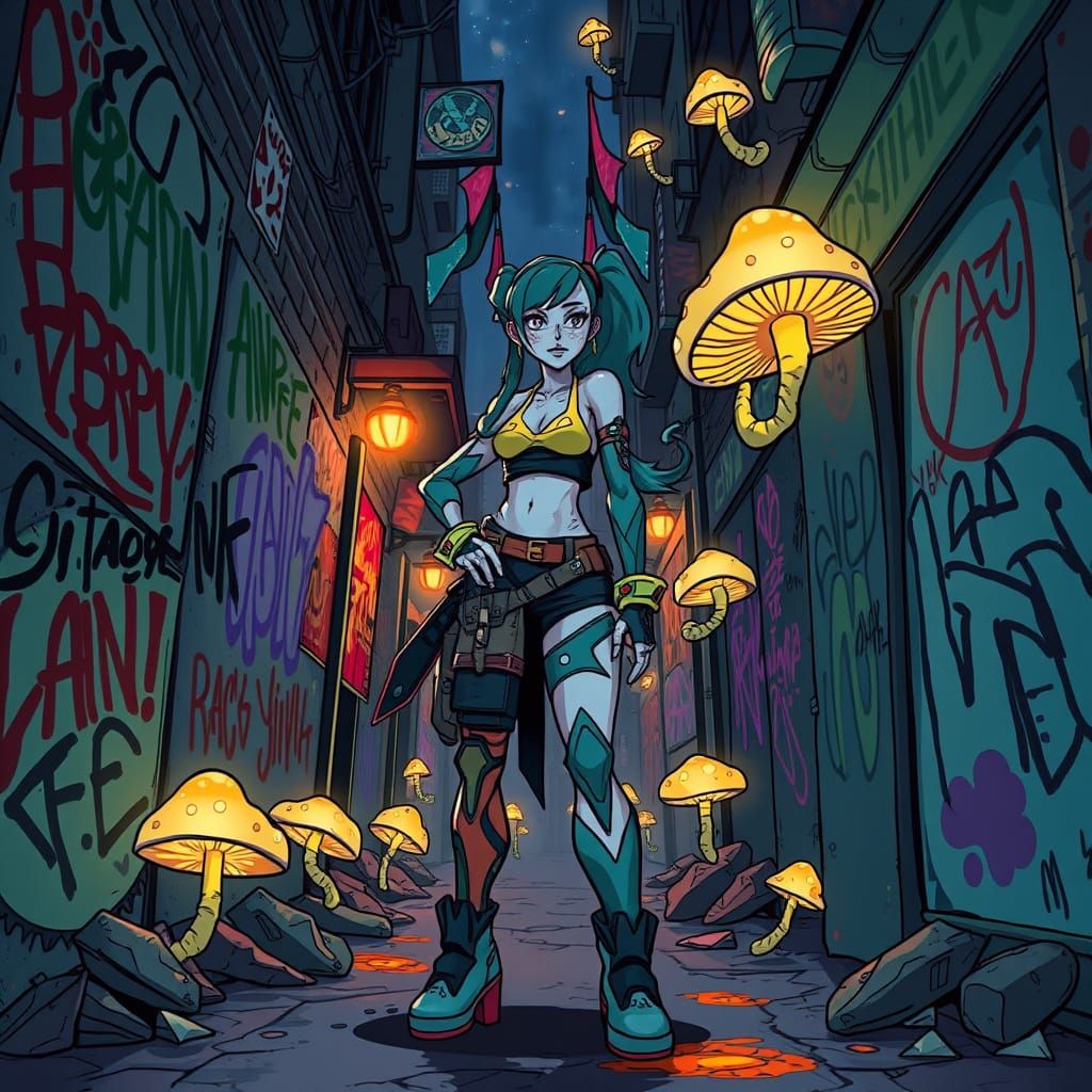 Jinx in Zaun Alleyway Digital Art