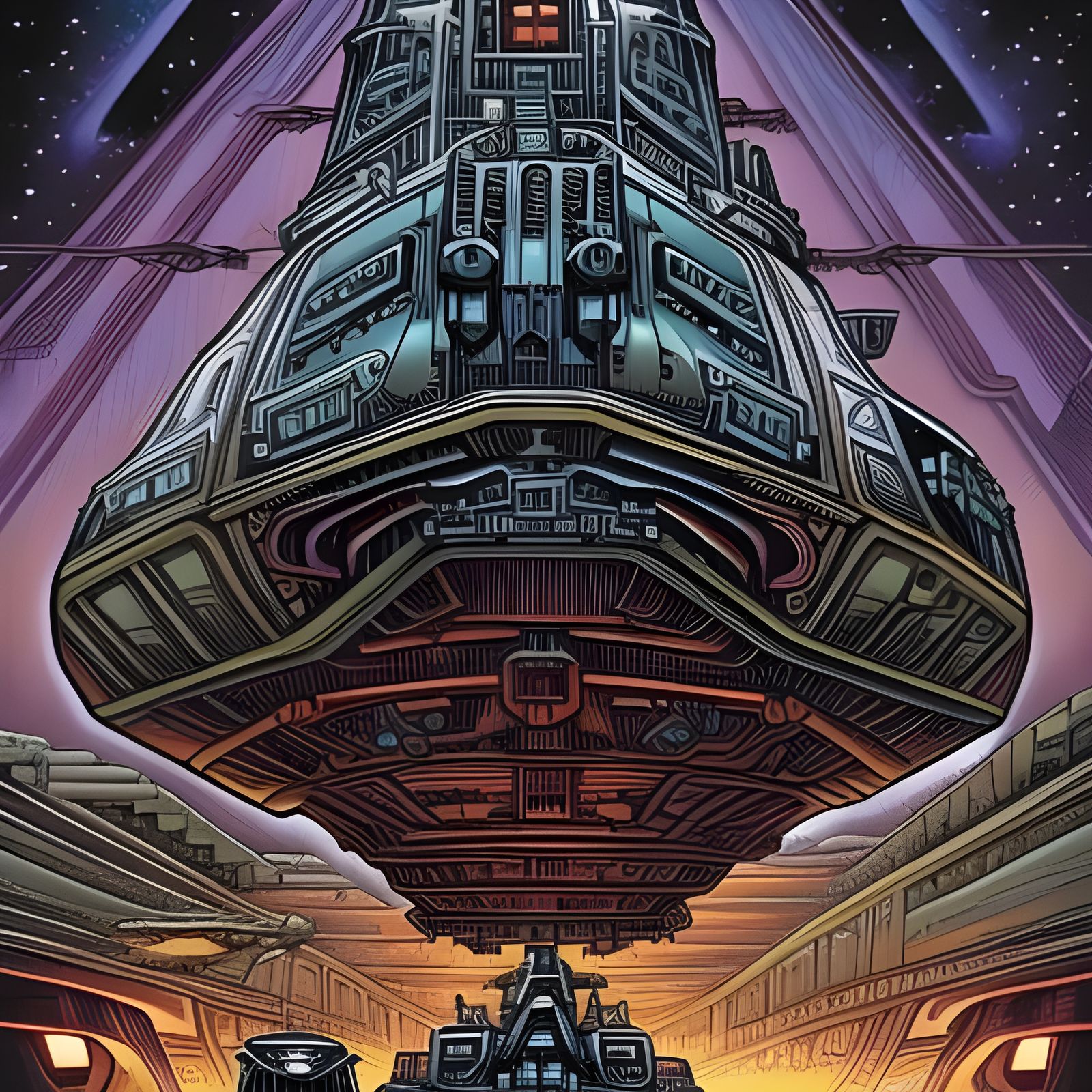 Steampunk Landspeeder in Psychedelic Comic Art Style