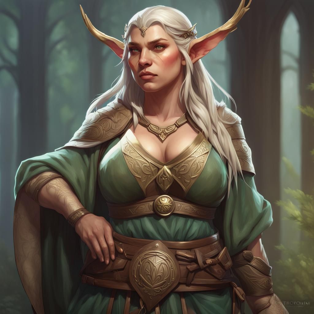 High Elf Druid Portrait in D&D Style