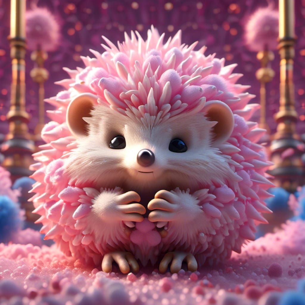 Fluffy Pink Hedgehog in Detailed Matte Painting Style