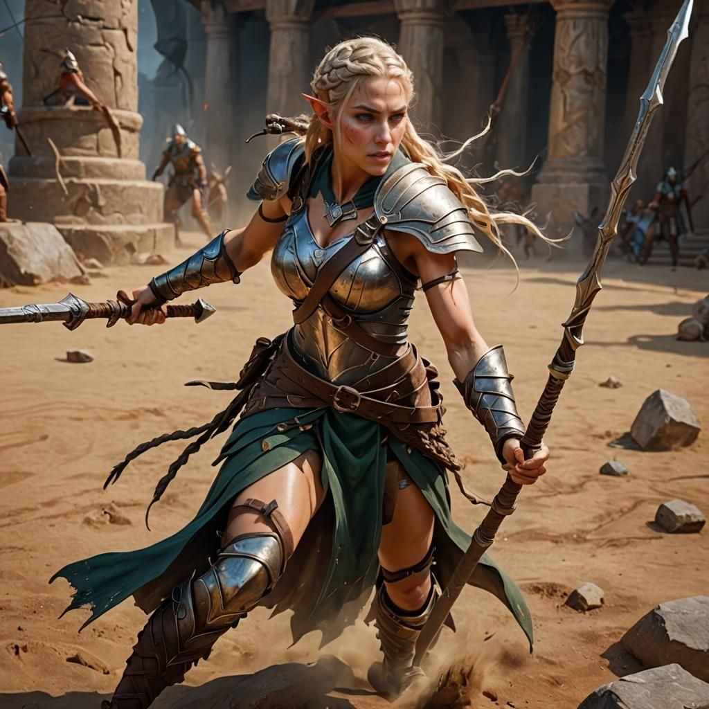 Muscular Elf Gladiator in Combat Stance