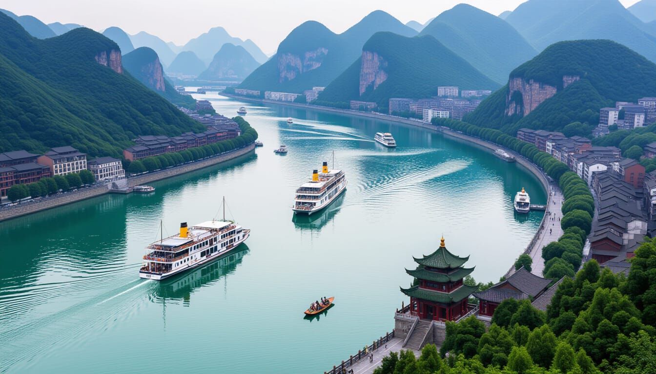 Majestic Yangtze River Gorges With Iconic Chinese Landmarks