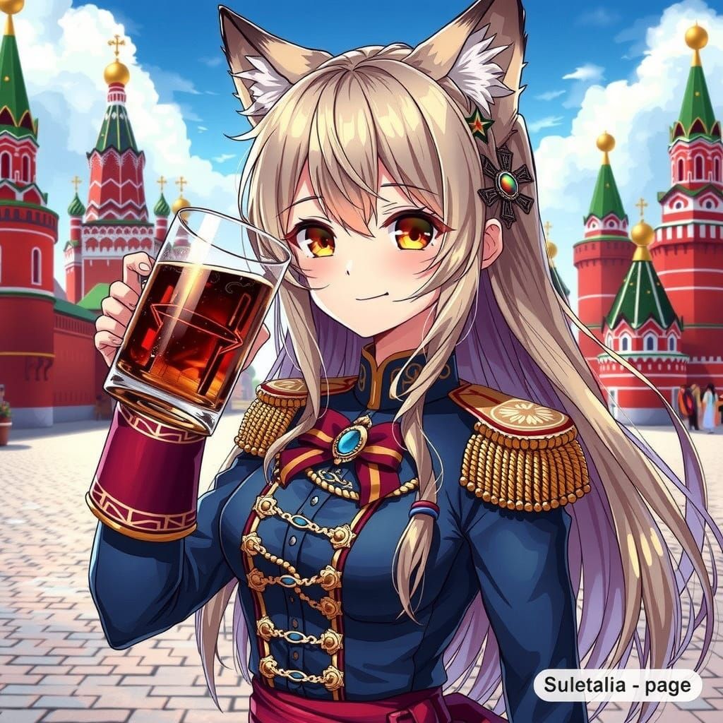Anime Girl in Hussar Uniform Sipping Kvass