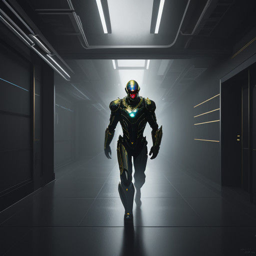 The Stalker in a Futuristic Metallic Corridor