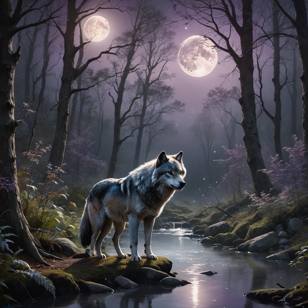 Silver Wolf Under Sagittarius Constellation in Digital Art