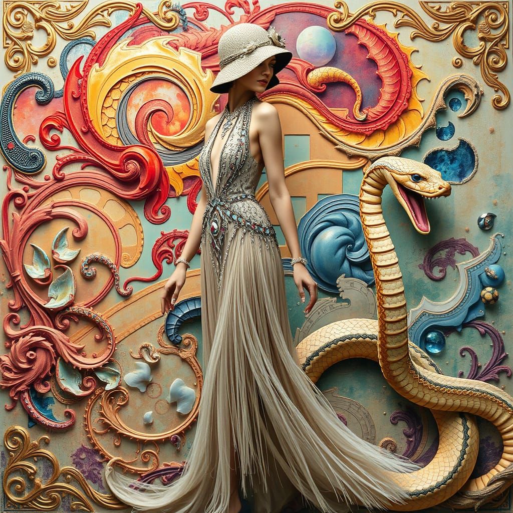 Sophisticated Art Deco Woman Embarks on a Whimsical Adventur...