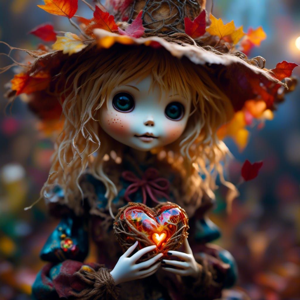 Eerie Scarecrow Woman with Heart in CGI Diorama