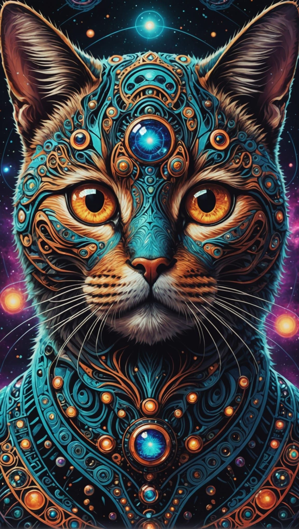 Surreal Psychedelic Cat Face in DMT Space