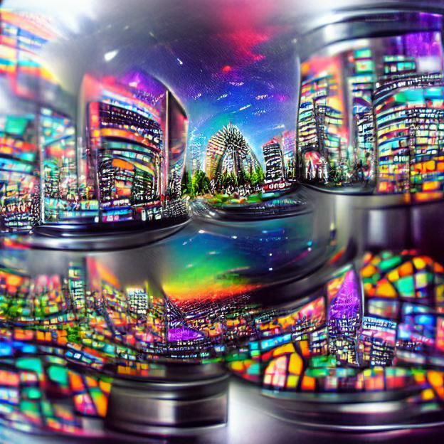 Holographic Tokyo Cityscape Fisheye Lens Artwork