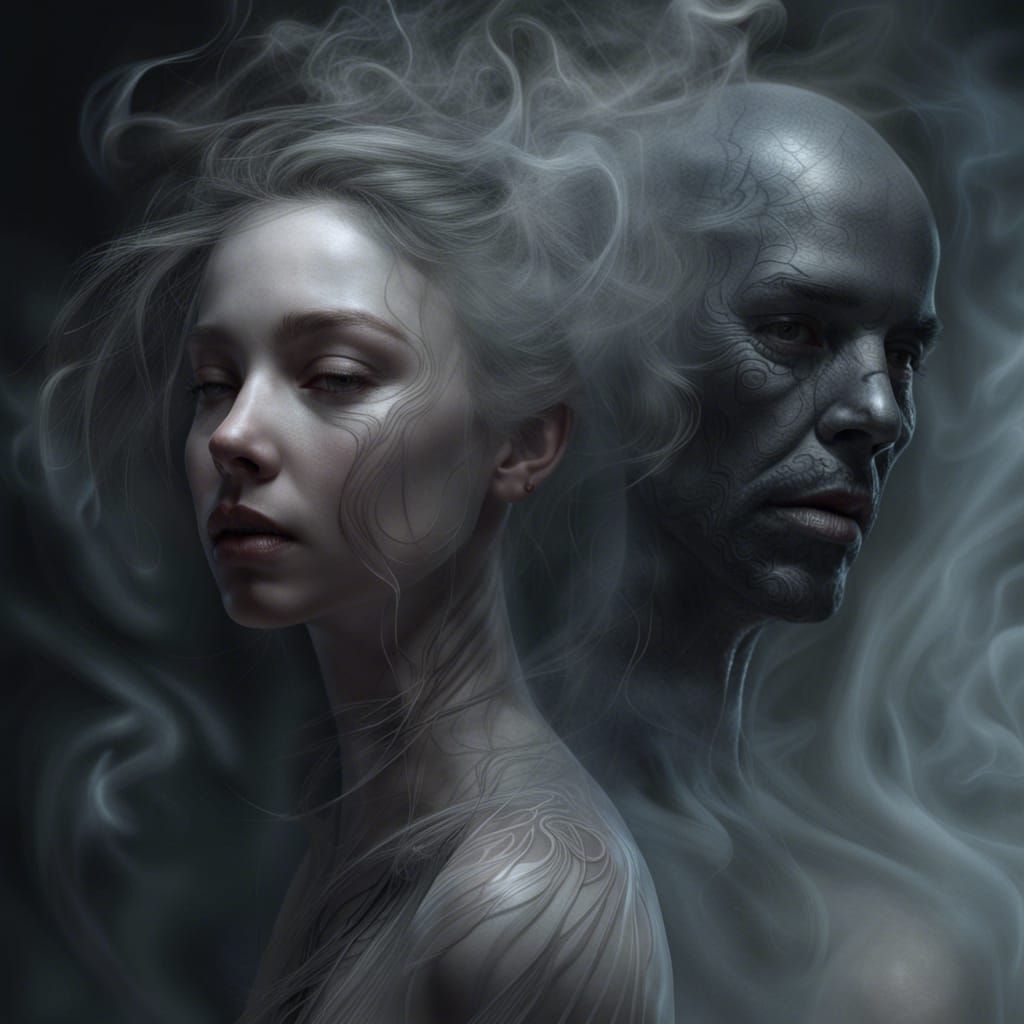 Ethereal Couple in Smoke: A Haunting Digital Painting