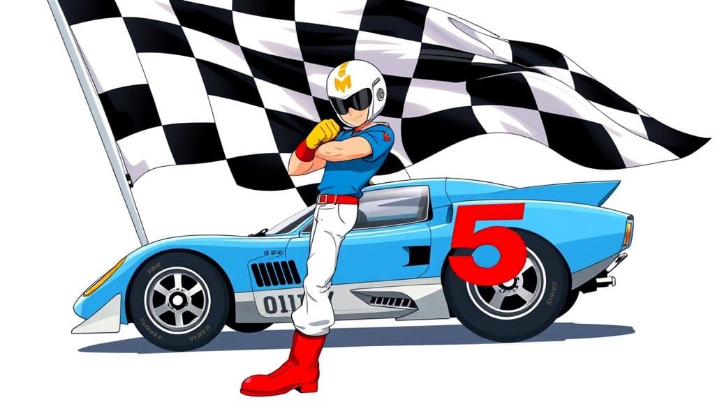 Retro-Futuristic Anime Style Speed Racer Driver in Dynamic P...