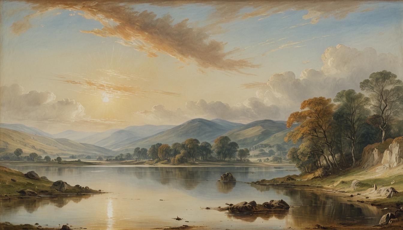 Tranquil Lake Landscape in Romantic Style