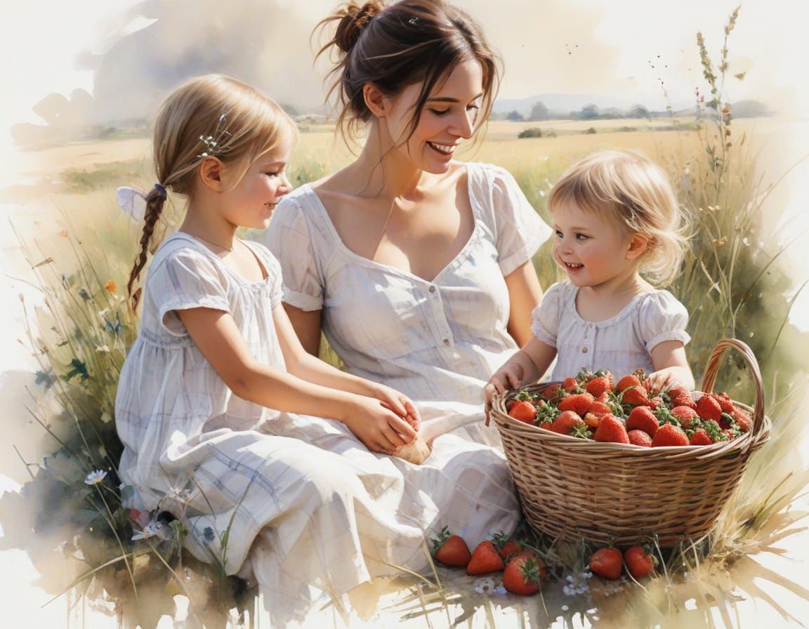 Children Laughing on Meadow Blanket in Summer Light