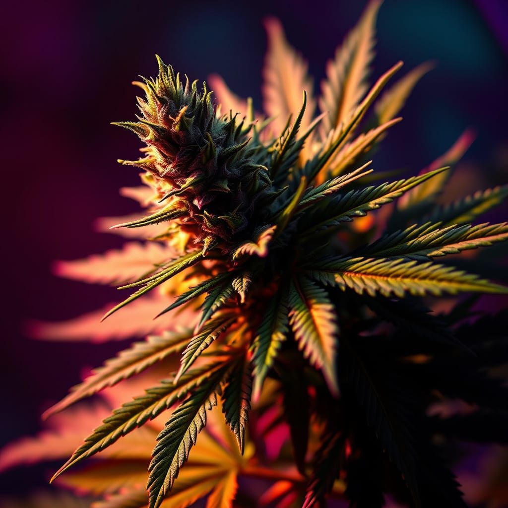 Hyperrealistic Cannabis Plant in Futuristic Color Palette