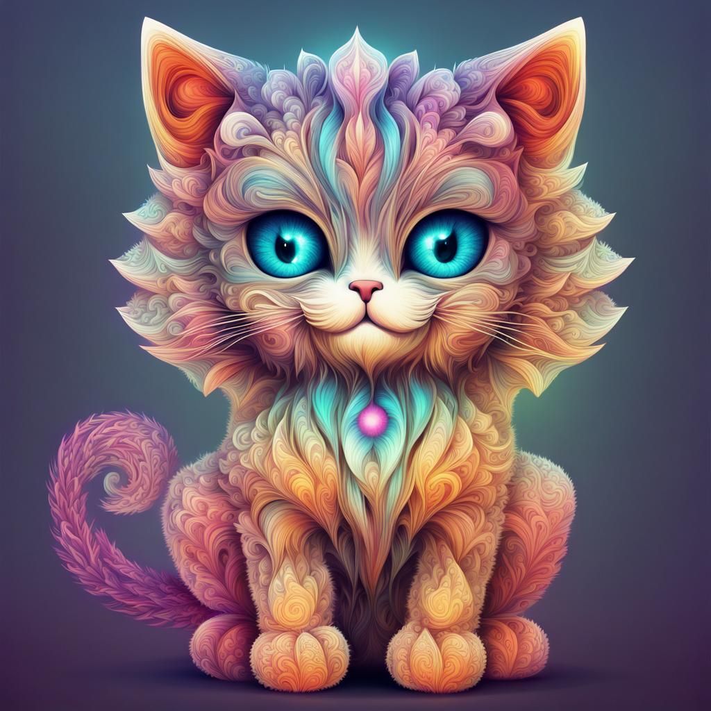 Sparkling Fluffy Kitty Cuteness with Abstract Fractal Design...