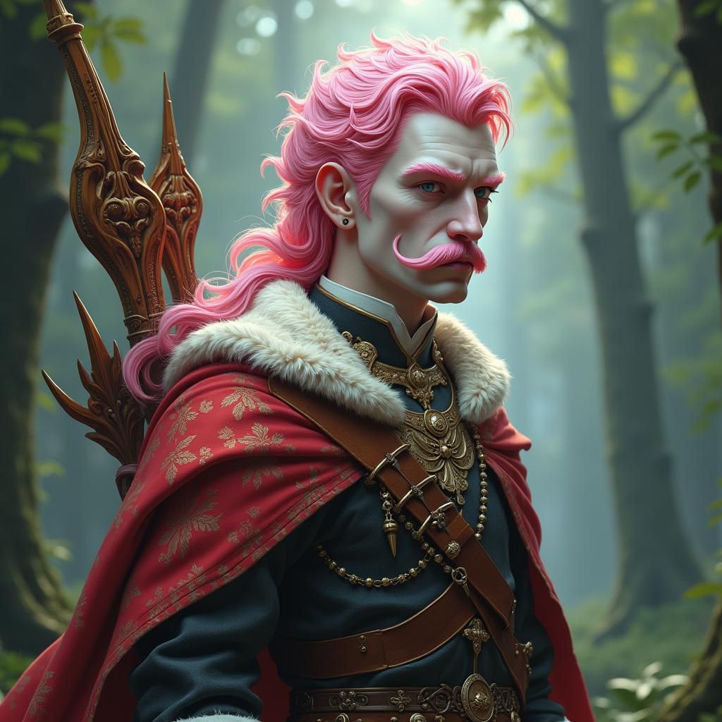 Noble Huntsman with Pink Hair in Detailed Matte Painting