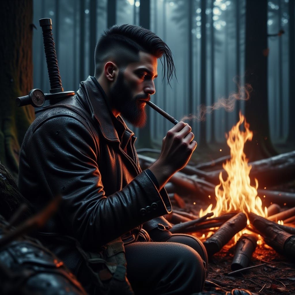 A Brooding Warrior in a Dark Forest