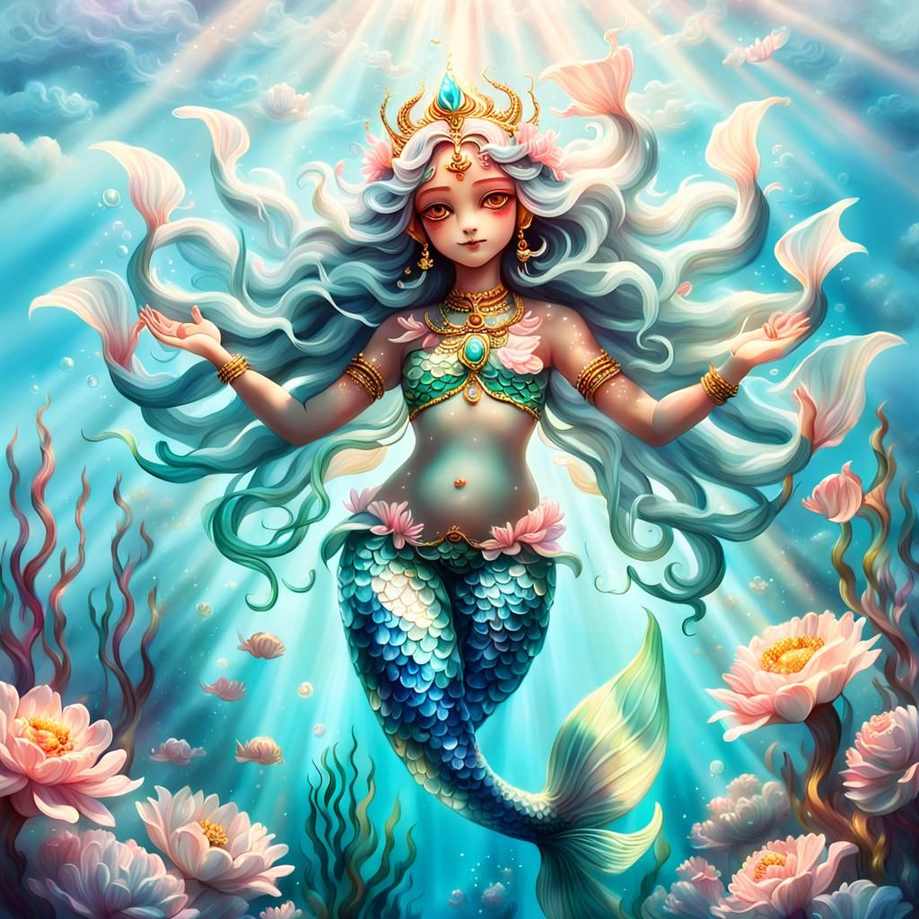 Durga as Mermaid in Dreamy Surrealism