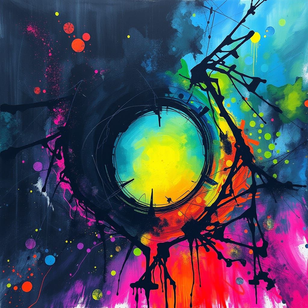 Distorted Quantum Portal in Charcoal Impressionism