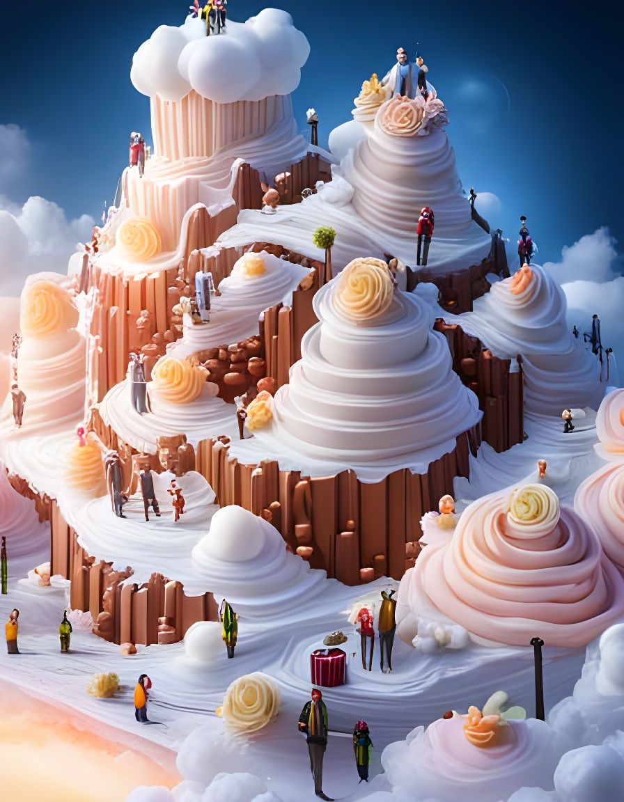 Colossal Multi-Tier Cake with Tiny People, CGI Render