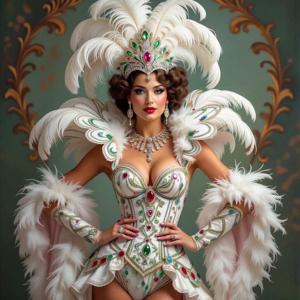 Glamorous Showgirl in Rococo Art Nouveau Style