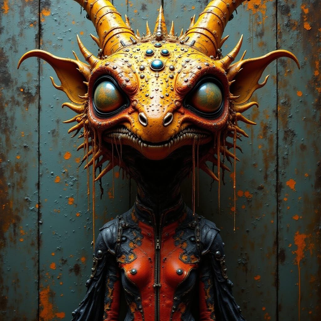 Surreal Oil Painting Depicting Whimsical Creature in Moody A...