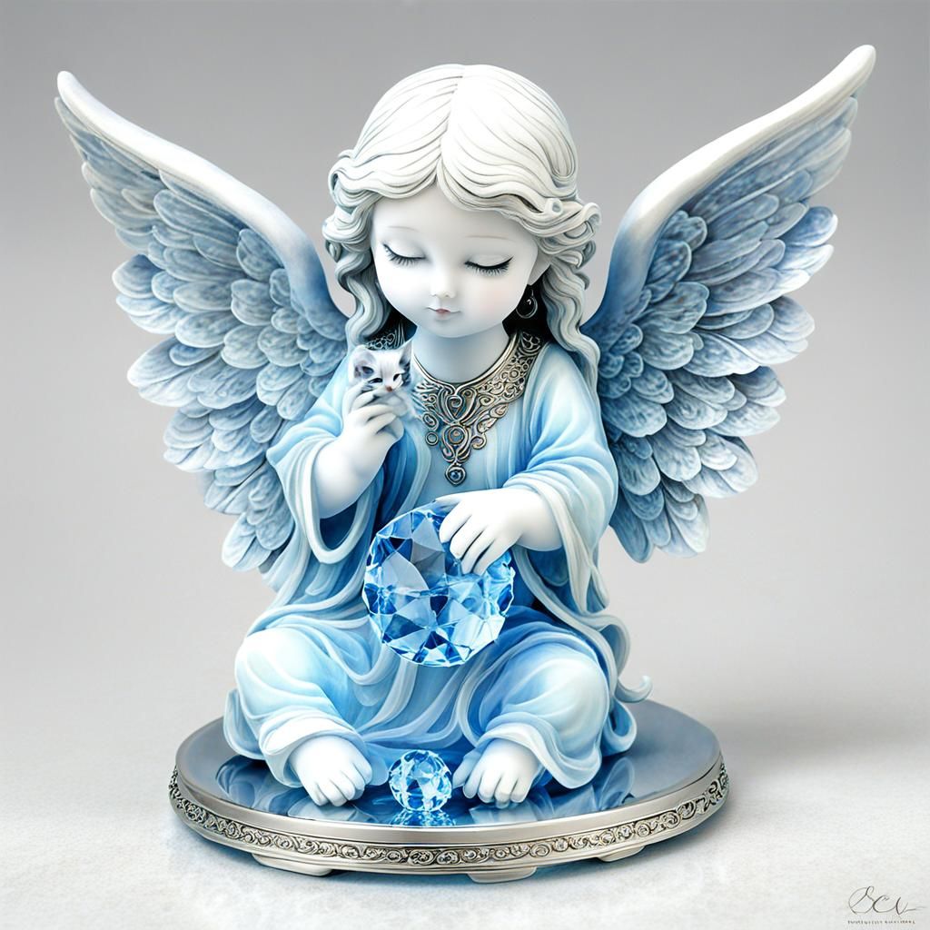 Crystalline Angel with Kitten: Fantasy Concept Art