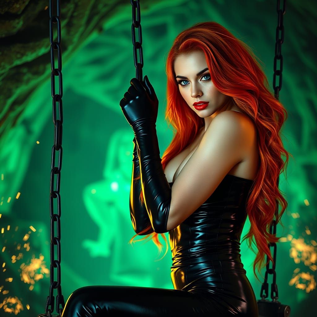 Surreal Redhead Goddess Reigns in Cyberpunk Realm