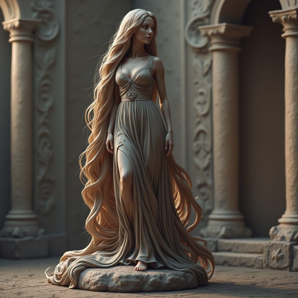 Rapunzel Greek Sculpture with Merging Hair