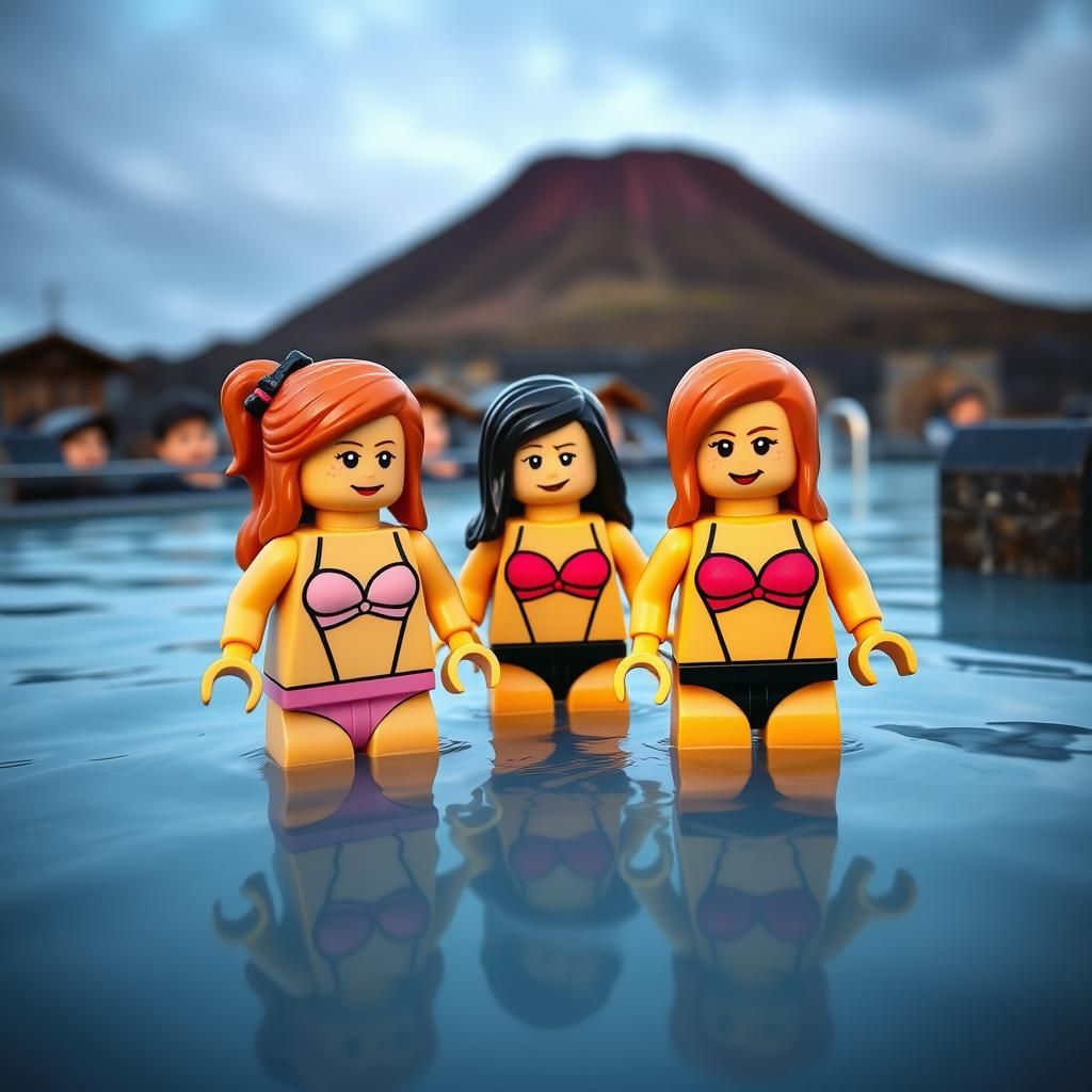 Lego Minifigures Relaxing in Icelandic Thermal Bath