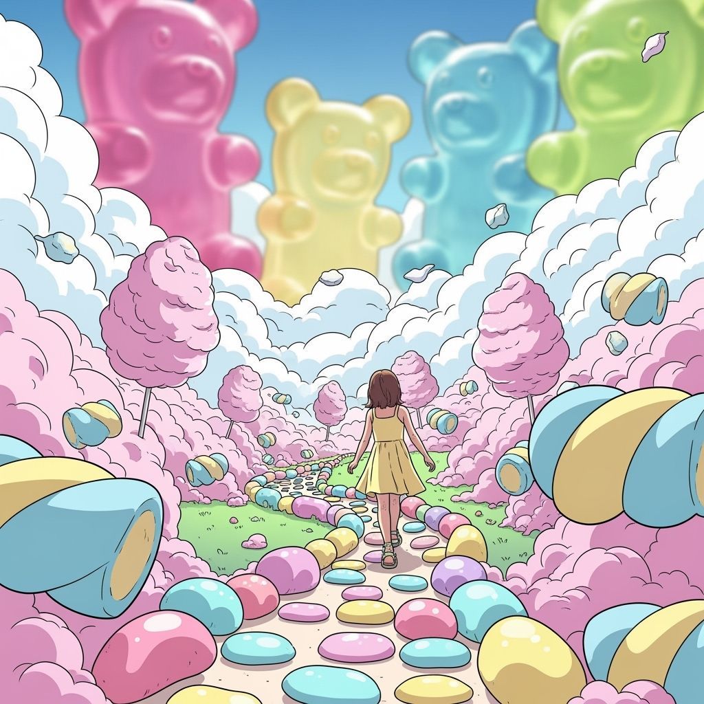Little Girl's Candy Dreamscape in Digital Art Style