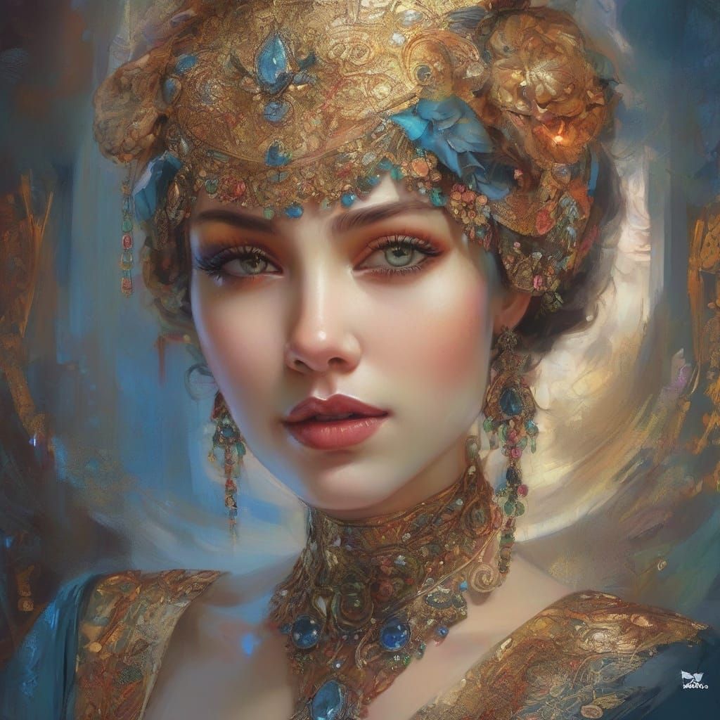 Mysterious Woman with Unbreakable Family Bond in Art Nouveau...