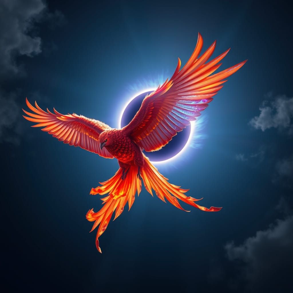 Ethereal Solar Eclipse: Majestic Firebird in Celestial Splen...