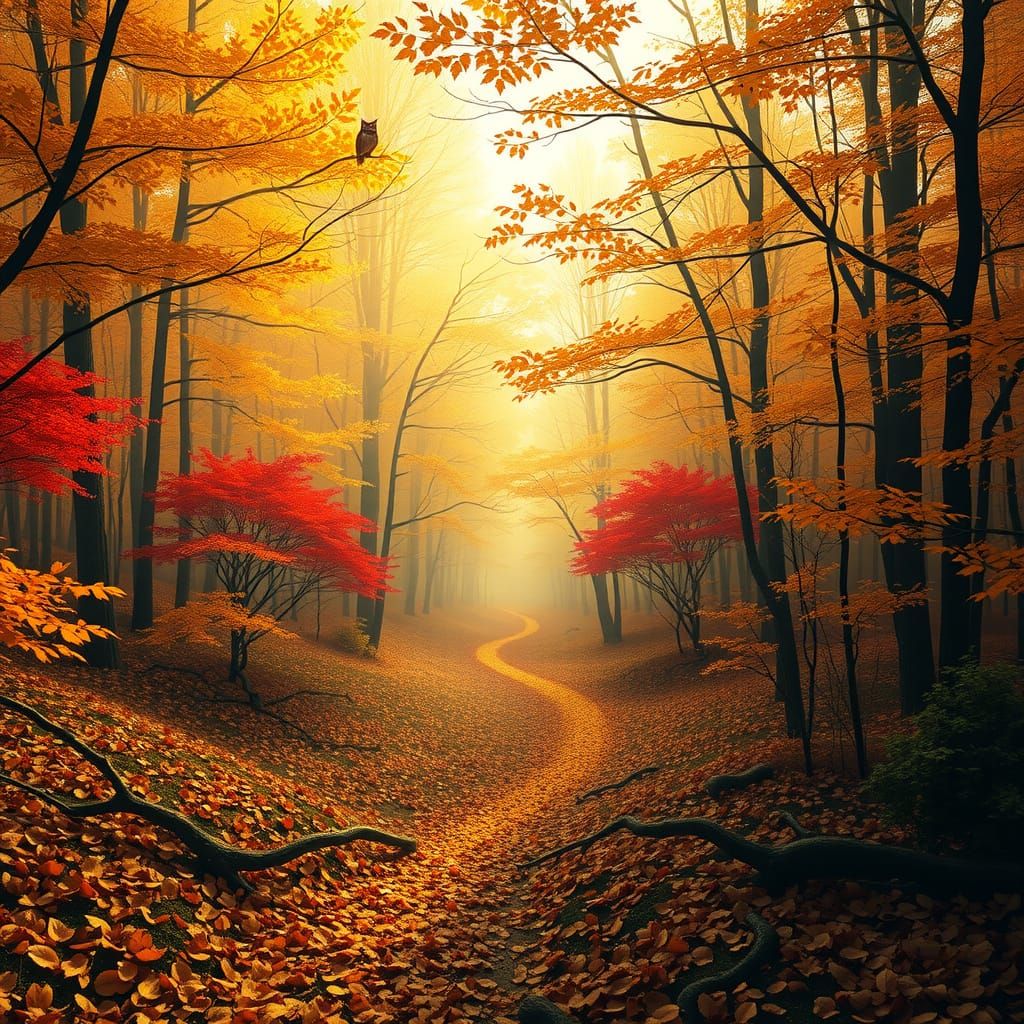 Autumn Forest Scene in Vibrant Colors