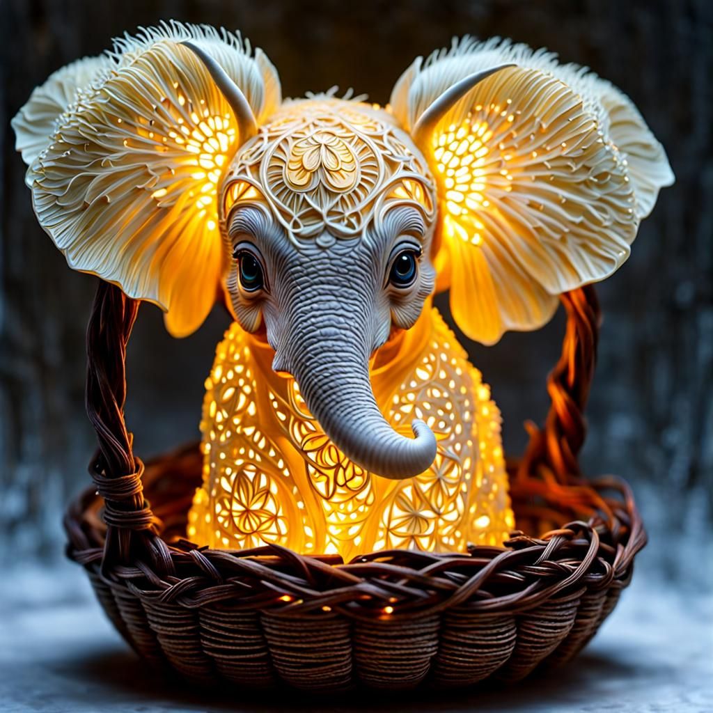 Glowing Wax Sculpture of Miniature Baby Elephant