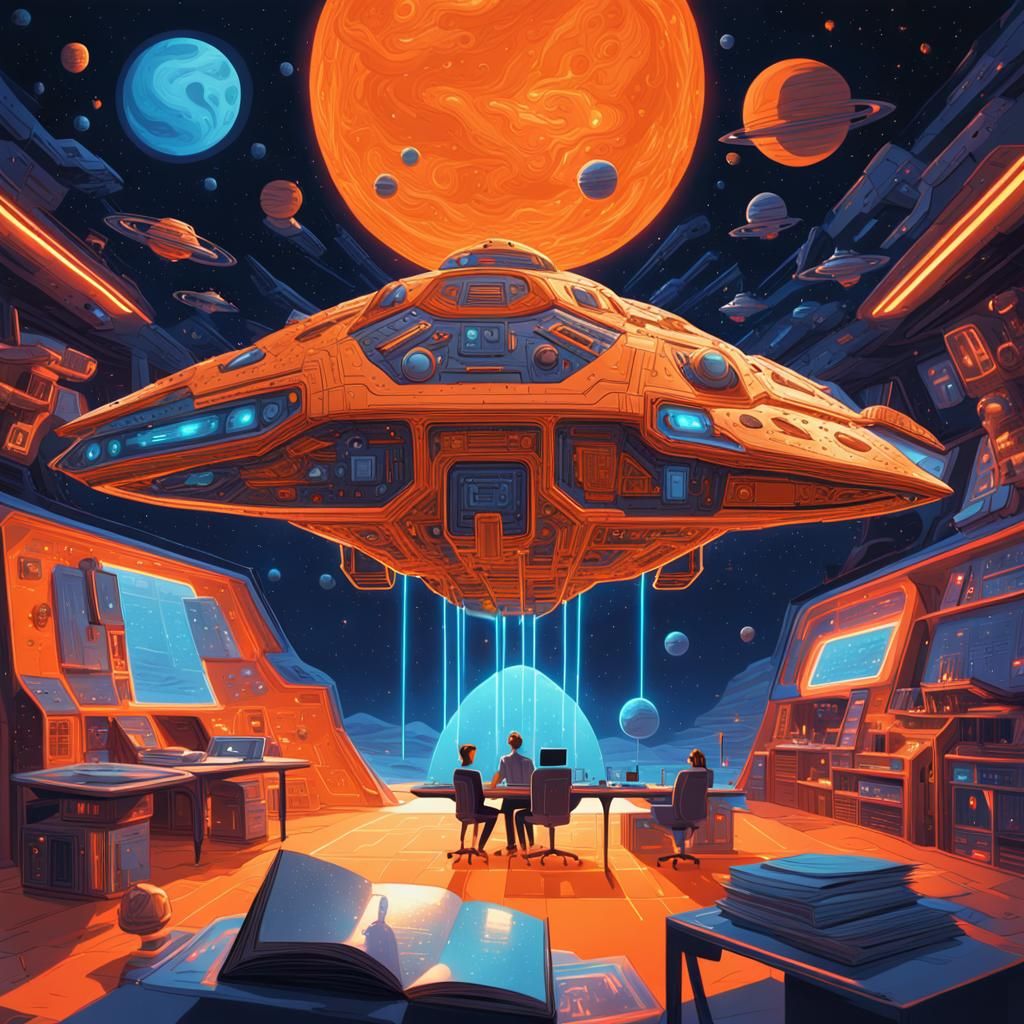 Robots Embrace Person in Pop-Up Book: Sci-Fi Art