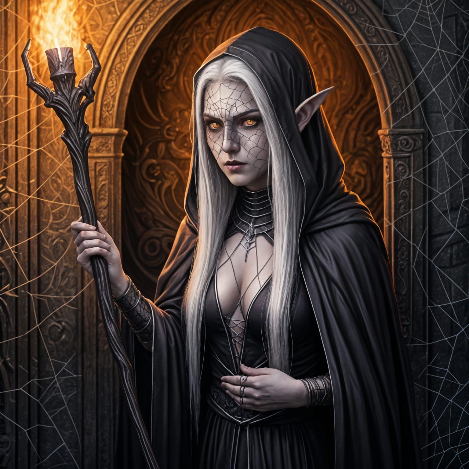 Drow Acolyte of Lolth in Spider Shrine