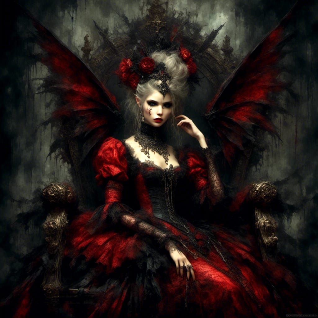 Dark Fae on Devil's Throne: Macabre Digital Art