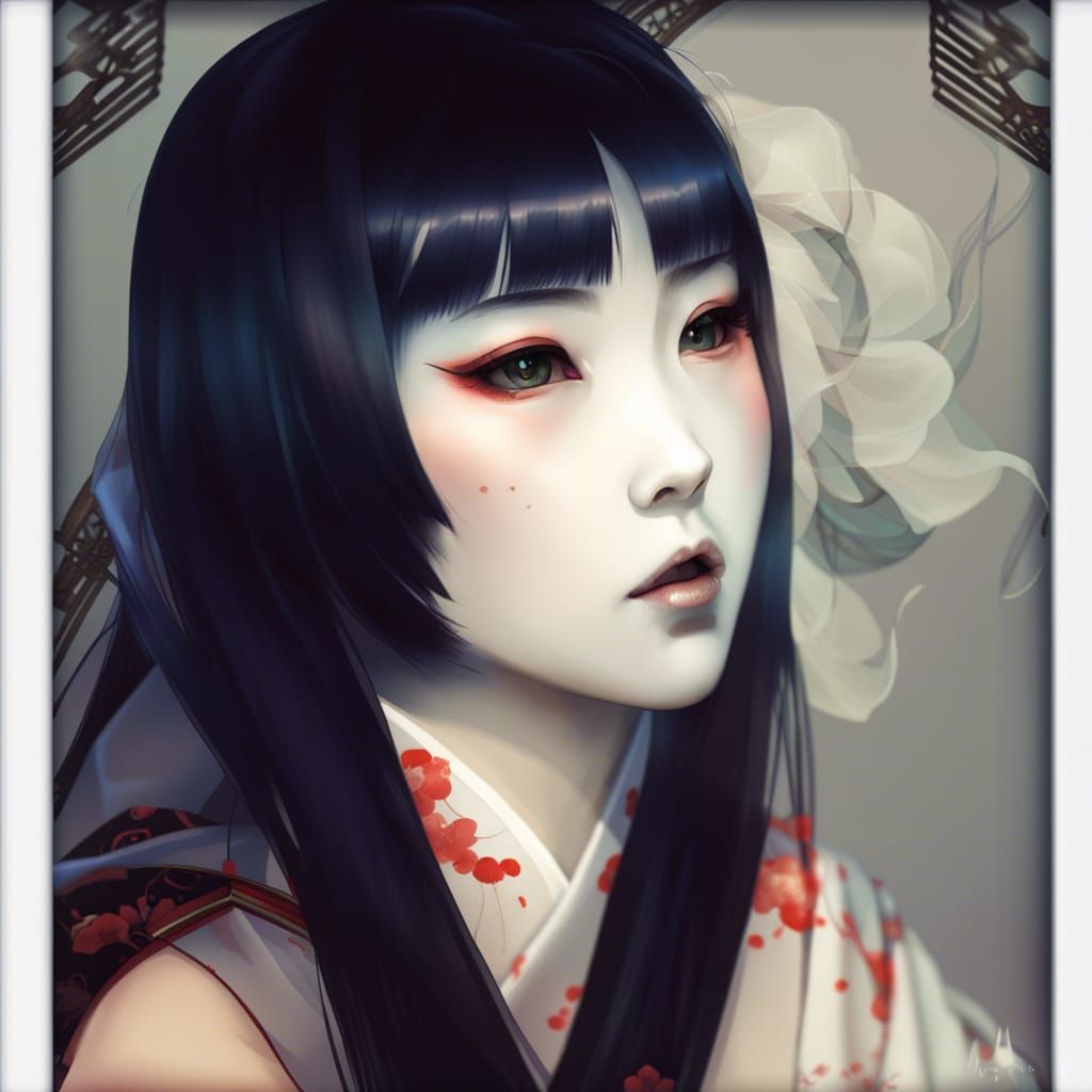 Hyperreal Japanese Ghost Demon Portrait in Kimono