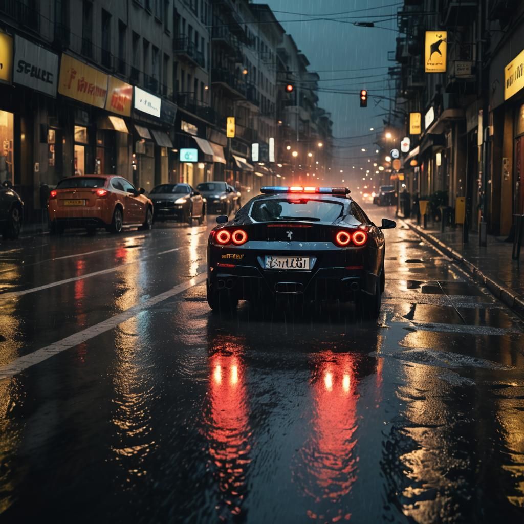 Police Chase of Ferrari Italia in Cinematic Style