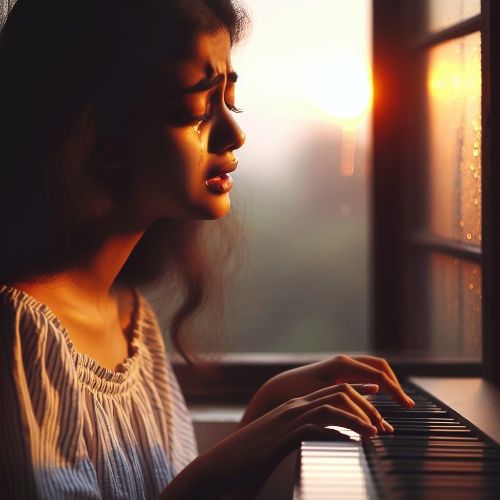 Sorrowful Teenager Expressing Emotion Through Music