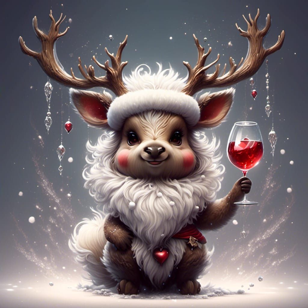 Chibi Reindeer with Heart and Santa Hat